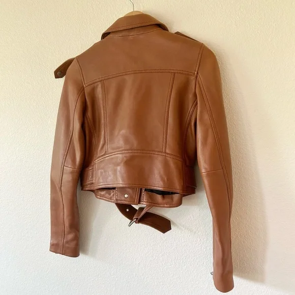 LTH JKT Mya Cropped Leather Moto Jacket in Cognac